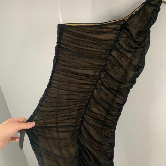 Lulus Already RSVP'd Black Ruched One Shoulder Bodycon Dress Mesh Mini NWT M - Picture 9 of 12